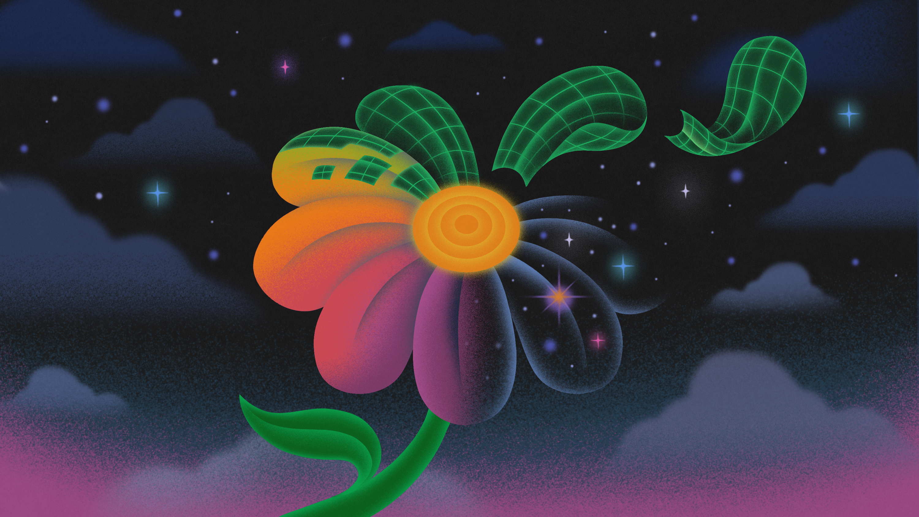 a flower with petals formed from some of the same cosmic background surrounding it